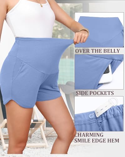 3 Pack Women's Maternity Shorts - color: Black, Dark Heather Grey, Sky Blue, size: Medium