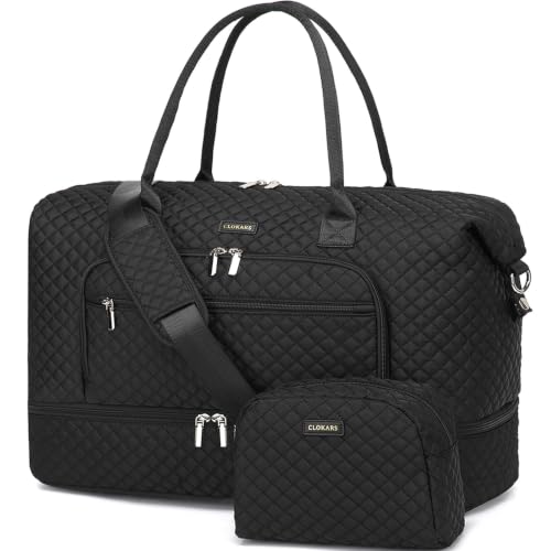 Large Travel Duffle Bags for Women: Weekender Bag with Shoe Compartment - color: Black, size: Medium
