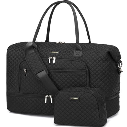 Large Travel Duffle Bags for Women: Weekender Bag with Shoe Compartment - color: Black, size: Medium