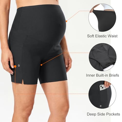 Women's Maternity Swim Board Shorts - color: Dark Grey, size: Small