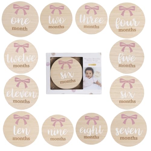 Kate & Milo Wooden Baby Monthly Milestone Discs, Pink Bow Design