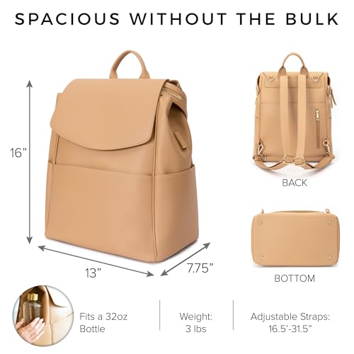 MIA + SOPHIA Leather Diaper Bag Backpack with USB Charging port, Changing Pad, Stroller Straps (Brown Olivia) - color: Brown Olivia
