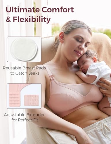 Momcozy Mesh Pumping Bra Hands Free, Plus Size Nursing Bras for Pumping - color: Oyster Pink, size: X-Large