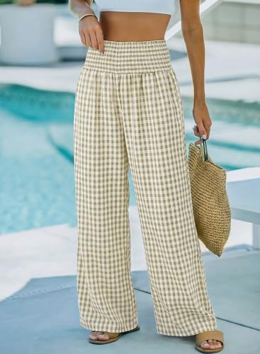 Dokotoo Women's Fall Gingham Wide Leg Casual Pants 2026 - color: Sage Green, size: Large