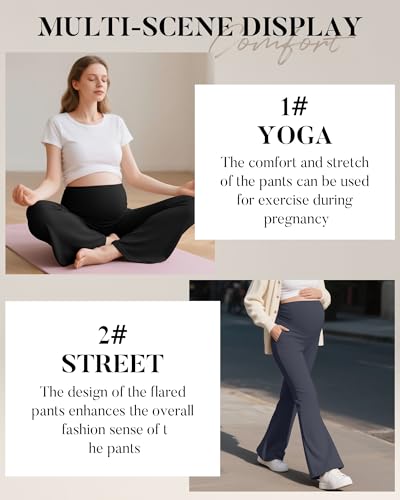 3 Pack Women's Maternity Pants Comfy Flare Trousers - color: Black, Charcoal Gray, Khaki, size: Medium