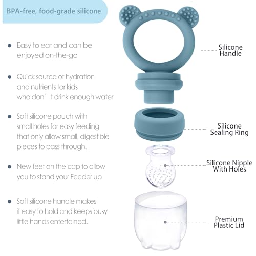 BigSpinach Silicone Baby Food Freezer Tray with Teething Popsicle Molds - Baby Fruit Feeder and Breastmilk Teether Combo - color: Blue