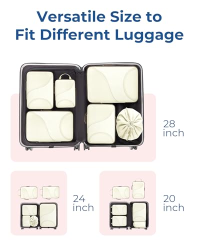 Bagsmart Compression Packing Cubes, Travel Bag Cruise Ship Essentials - color: Cream Beige, size: 6 Set