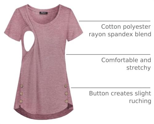 Quinee Women's Casual Button Side Nursing Tops Maternity Breastfeeding Tunic - color: Rose Red, size: Small
