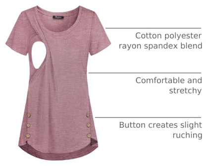 Quinee Women's Casual Button Side Nursing Tops Maternity Breastfeeding Tunic - color: Rose Red, size: Medium