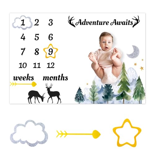 Jungle Adventure Baby Monthly Milestone Blanket Mountain Forest Cute Deer