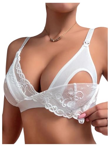 MakeMeChic Women's Nursing Bras for Breastfeeding Lace Maternity Lingerie - color: White, size: Medium