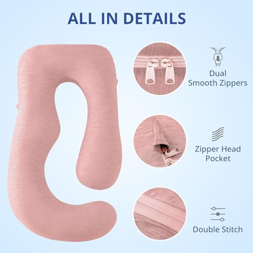 Sasttie Cooling Pregnancy Pillow Cover for 57-inch Maternity Pillow, Blush - color: Blush