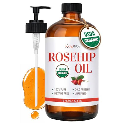 BodyJ4You Rosehip Seed Oil for Face Skin - USDA Organic Cold Pressed Pure - size: 16 Fl Oz (Pack of 1)