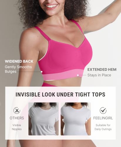 FeelinGirl Bras for Women Comfy Seamless Wireless Bralettes - color: Hot Pink, size: Small