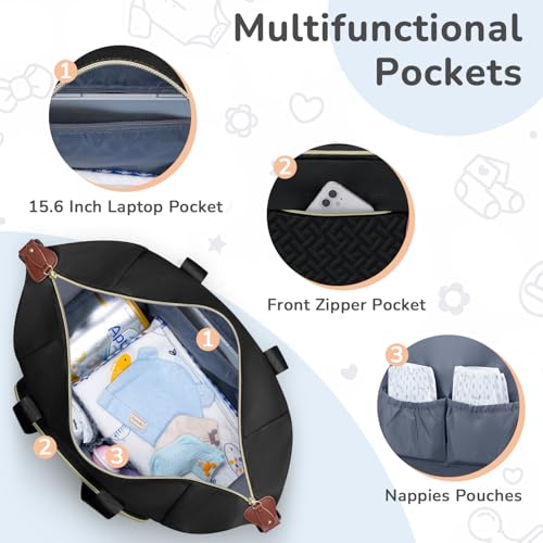 Tenot Diaper Bag Tote, Baby Diaper Bag with Pacifier Case Black - color: Black, size: Large