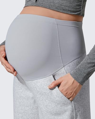 G4Free Flurrylux Fleece Lined Maternity Wide Leg Pants Pregnancy Sweatpants - color: Light Heather, size: X-Small