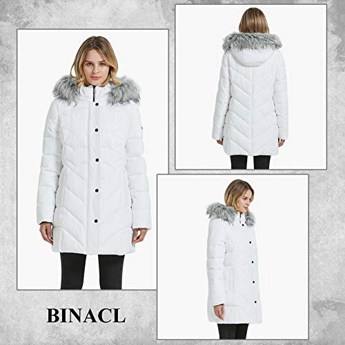 BINACL Women's Winter Warm Thicken Long Outwear Pockets Coat Parka Jacket XS-3XL - color: White, size: Medium