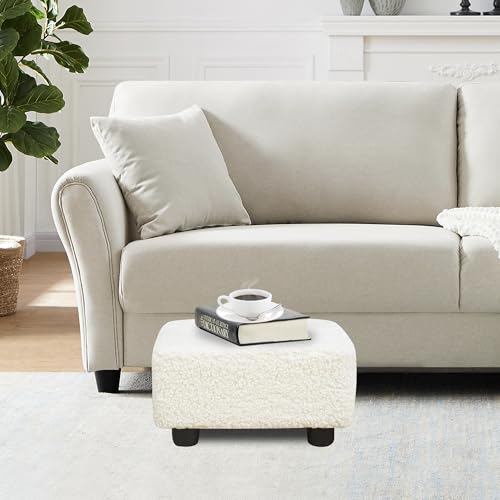 CAROLMADE Small Foot Stool Ottoman Footstool with Legs Under Desk Footrest for Living Room Bedroom and Office, Soft Ivory White - color: Soft Ivory White