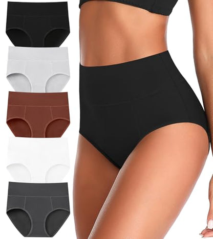 ASIMOON Tummy Control High Waisted Underwear for Women Cotton Plus Size Full Coverage Panties Ladies Briefs - color: Multicoloured-04-5 Pack, size: Small