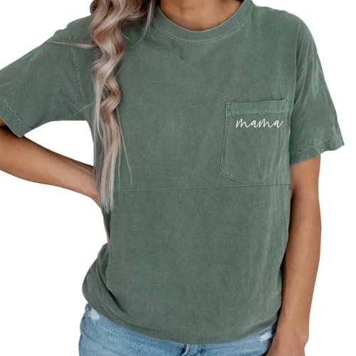 Zipper Breastfeeding Shirts for Women Distressed Maternity Tees with Pocket - color: Green, size: Medium
