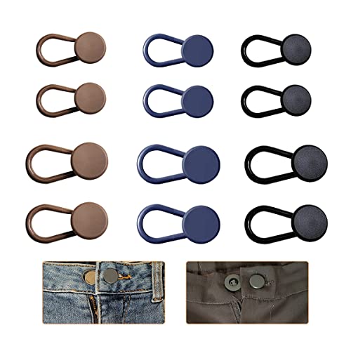 12 Pcs Button Extenders for Jeans, Waist Extender for Jeans, Button Extender, Pants Button Extenders for Men, Button Extender for Pants, Jeans Button Extender (Black, Khaki, Blue)