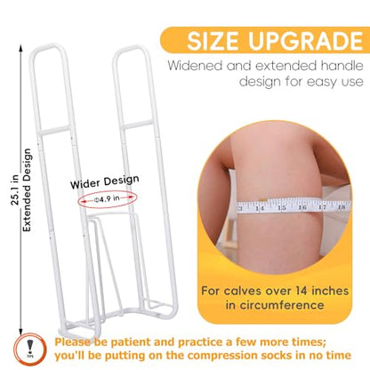 Upgraded Extra-Large Compression Sock Aid Device - Sock Aids for Compression Stocking - Helper Device for Putting on Hosiery - 14 in or More