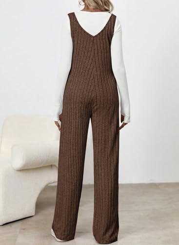 BLENCOT Maternity Jumpsuit Sleeveless Square Neck Wide Leg Pants Romper - color: Brown, size: Medium