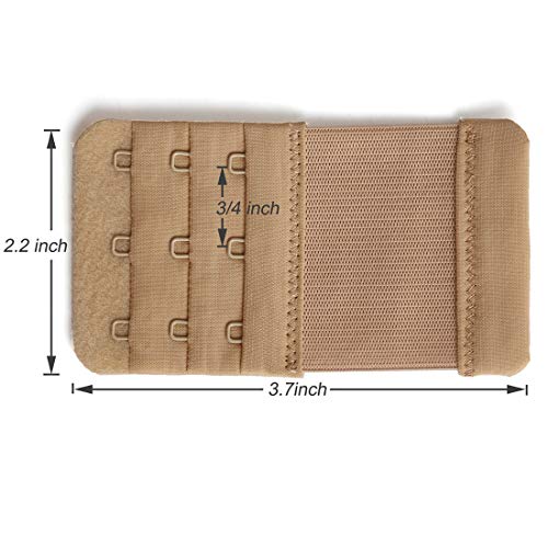 Women's Bra Extender 3 Hook / 2 Hook Bra Extension Strap Soft and Comfortable - color: 6 Pcs Beige, 3 Hook 3/4 Inch