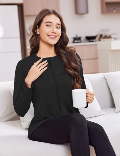 Deyeek Women's Long Sleeve Chemo Shirts Port Access Chemotherapy Apparel - color: Black, size: Medium