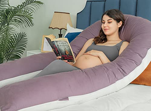 QUEEN ROSE Extra Long U Shaped Pregnancy Pillow and Extra Pillowcase Grey