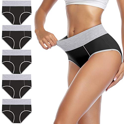 wirarpa Women's Cotton Underwear High Waist Stretch Briefs Soft Underpants Ladies Full Coverage Panties 5 Pack - color: Black, size: X-Small