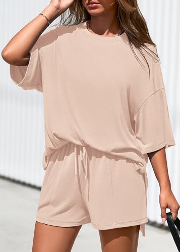 KIRUNDO 2 Piece Sets for Women Summer Lounge Sets Casual - color: Beige, size: Small