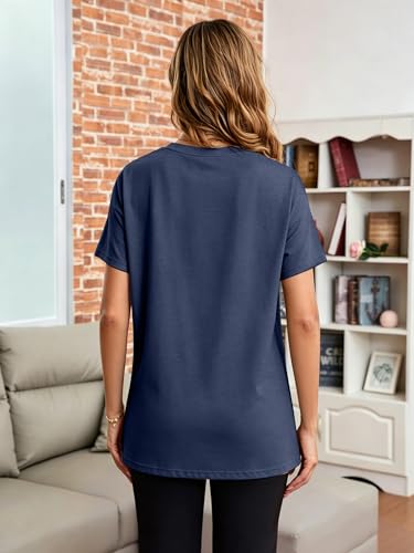 Breastfeeding Shirts for Women Hidden Zippers Nursing Shirt Side Split Tees - color: Blue, size: Large