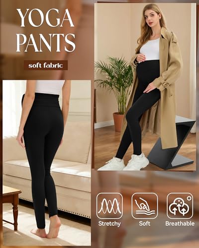 3 Pack Women's Maternity Leggings Pregnancy Pant - color: Black, Black, Black, size: Large