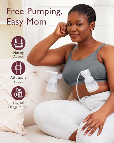 Momcozy Hands Free Pumping & Nursing Bra, Adjustable Cotton Breast Pump Bra - color: Grey, size: Medium