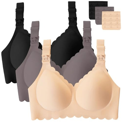 Gailife 3 Pack Nursing Bras for Breastfeeding Seamless Maternity Sleep Bra - color: Black/Beige/Grey, size: Large