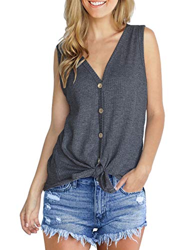 IWOLLENCE Womens Button Tank Tops Tie Front Knot - color: Dark Gray, size: Small