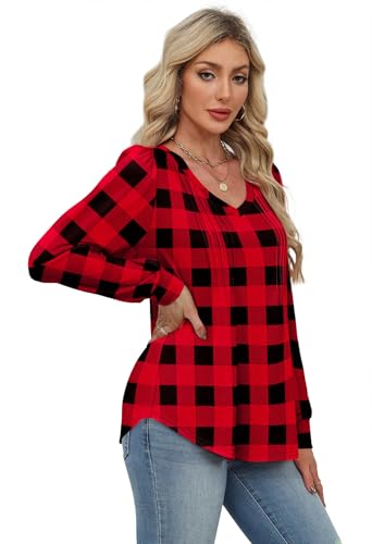 Alaroo Long Sleeve Shirts for Women V Neck Tops Pleated Tunic Print - color: Print 01, size: Medium