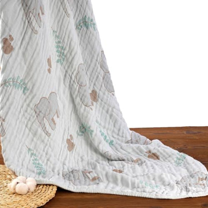 Muslin Baby Blanket, Organic Cotton Blend Jacquard (Elephant) - color: Forest Elephant Grey