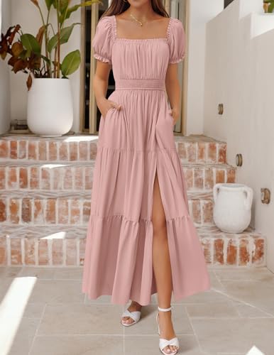 ZESICA Womens 2026 Summer Off Shoulder Boho Maxi Dress - color: Pink, size: Small