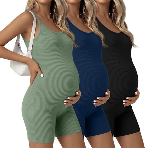 3 Pack Maternity Jumpsuits - color: Gray Green, Navy Blue, Black, size: Medium