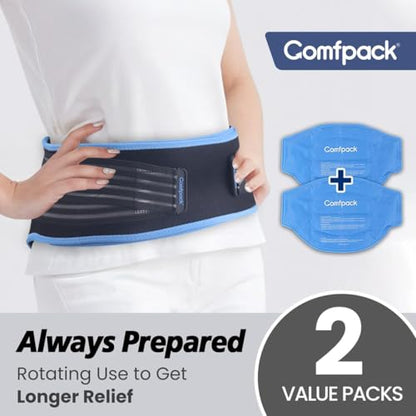 Comfpack Ice Pack for Back Pain Relief, FSA Eligible, 2 Packs Reusable Lower Back Wrap Hot Cold Therapy for Sciatic Injuries, Tailbone Pain, Lumbar Surgery, Coccyx, Herniated Disc, Gift - color: Black