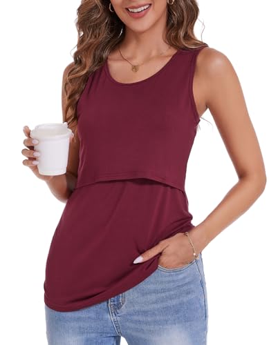 Sosolism Women’s Maternity Nursing Tank Top for Breastfeeding S-XXL - color: Wine Red, size: Small