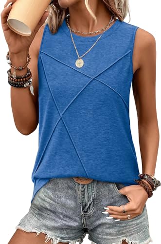 WIHOLL Women's Sleeveless Summer Crewneck Loose Fit Tank Tops - color: Blue, size: Medium