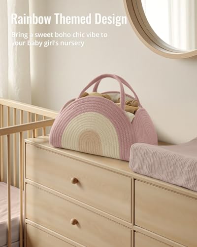 Blissful Diary Diaper Caddy Organizer, Woven Cotton Rope, Blush Rainbow - color: Blush Rainbow