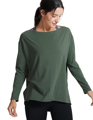 CRZ YOGA Pima Cotton Boat Neck Top - color: Nature Green, size: Medium