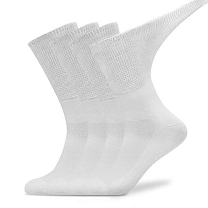 Busy Socks 4 Pack Crew Thin Non Binding Top Diabetic Socks for Men Women - color: 4 Pairs White, size: Large