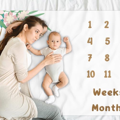 Cute Climbing Koala Baby Monthly Milestone Blanket Cartoon Floral Tree