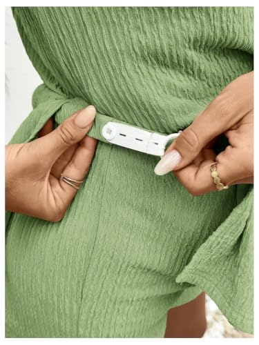 OYOANGLE Women's Two Piece Maternity Outfit Slit Hem Sleeveless Shorts Set - color: Light Green, size: Medium