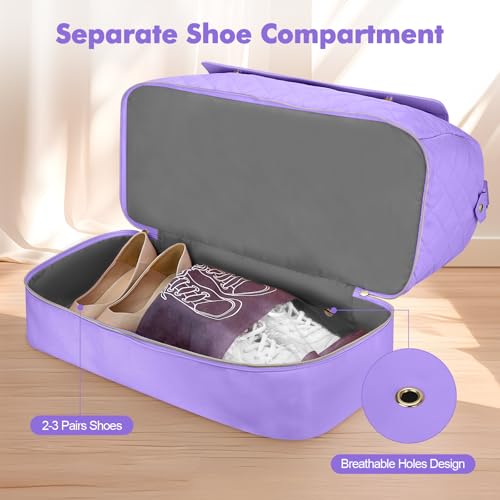 Wedama Weekender Bags for Women, Large Travel Duffel Bag with Shoe Compartment, Carry on Overnight Bag with Toiletry Makeup Bag, Gym Duffel Bag for Travel Gym Camping Hospital, Purple - color: Purple, size: Large